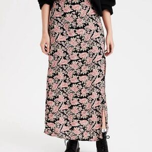 American Eagle High-Waisted Floral Slit Midi Skirt